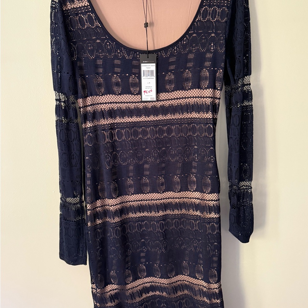 BCBG Navy and Pink Long Sleeve Dress